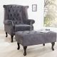 Banchete-Tabureti - Taburet/ Suport picioare clasic stil englezesc Chesterfield gri antic