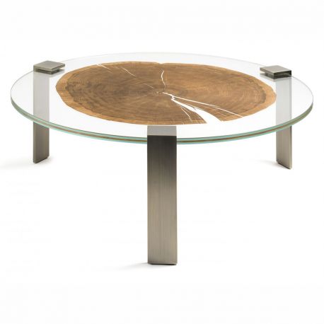 Masute Living - Masuta design Glass&Wood FORESTA H-31cm, brass