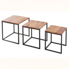 Masute Living - Set de 3 masute design industrial-vintage Elements Sheesham