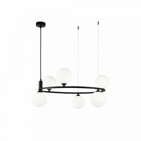 Pendule, Lustre suspendate - Lustra design modern cu 6 surse de lumina Ring neagra