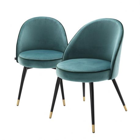 Seturi scaune, HoReCa - Set de 2 scaune Cooper, catifea turcoaz