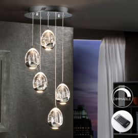 Pendule, Lustre suspendate - Lustra LED dimabila cu telecomanda ROCIO 5L, crom