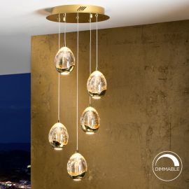 Pendule, Lustre suspendate - Lustra LED dimabila cu 5 pendule ROCIO, auriu