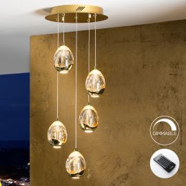 Pendule, Lustre suspendate - Lustra LED dimabila cu telecomanda ROCIO 5L, auriu