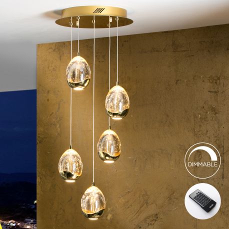 Pendule, Lustre suspendate - Lustra LED dimabila cu telecomanda ROCIO 5L, auriu