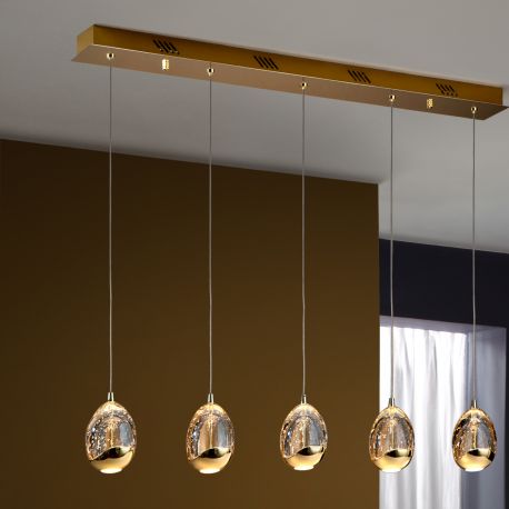 Pendule, Lustre suspendate - Lustra LED dimabila cu telecomanda ROCIO, auriu