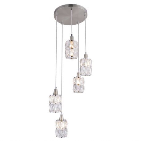 Pendule, Lustre suspendate - Lustra moderna cu 5 pendule WOLLI nichel/transparent