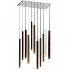 Pendule, Lustre suspendate - Lustra LED design minimalist cu 11 pendule LOYA, crom/ auriu- french gold/ cupru