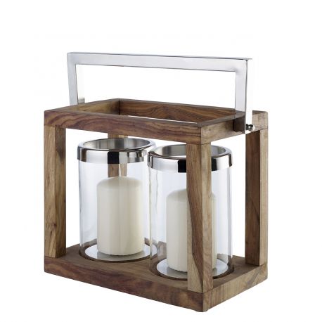 Parfumuri de camera, Idei cadouri, Obiecte decorative - Suport lumanare din lemn si sticla FOLEY TWIN