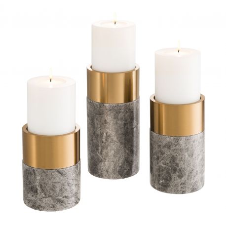 Parfumuri de camera, Idei cadouri, Obiecte decorative - Set de 3 suporturi lumanari Sierra, marmura gri