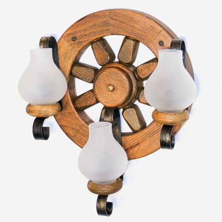 Aplice, corpuri de iluminat pentru pereti - Aplica de perete rustica fabricata manual din lemn Roata