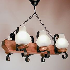 Candelabre, Lustre - Candelabru rustic fabricat manual din lemn Trapez 6L