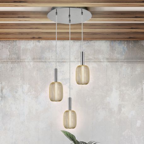 Pendule, Lustre suspendate - Lustra cu 3 pendule LED design modern Micron crom/auriu
