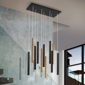 Pendule, Lustre suspendate - Lustra dimabila cu 11 pendule LED design modern Varas negru/auriu