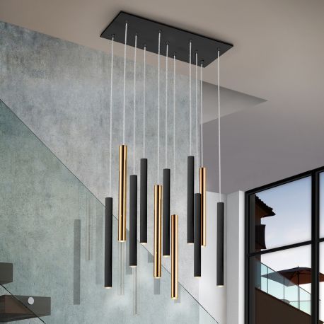 Pendule, Lustre suspendate - Lustra dimabila cu 11 pendule LED design modern Varas negru/auriu