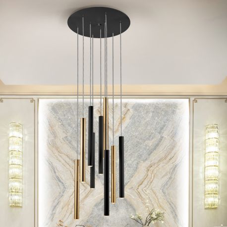 Pendule, Lustre suspendate - Lustra dimabila cu 9 pendule LED design modern Varas negru/auriu