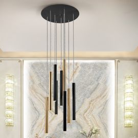 Pendule, Lustre suspendate - Lustra LED dimabila cu telecomanda design modern Varas negru/auriu