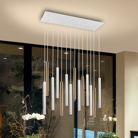 Candelabre, Lustre - Lustra LED dimabila cu telecomanda design modern Varas alb/auriu