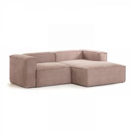 Canapea 2 locuri cu sezlong dreapta 240cm Blok velveteen roz