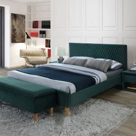Paturi - Pat dormitor tapitat cu catifea verde AZURRO VELVET 180X200