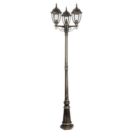 Stalpi - Stalp pentru iluminat exterior cu 3 brate, H-225cm, IP44, auriu antic Toronto