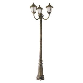 Stalpi - Stalp exterior cu 3 brate, H-210cm, IP43, auriu antic Madrid