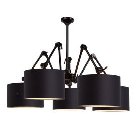 Candelabre, Lustre - Lustra moderna cu 5 brate articulate Amsterdam abajur textil negru