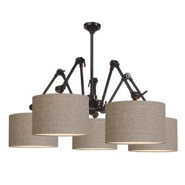 Candelabre, Lustre - Lustra moderna cu 5 brate articulate Amsterdam abajur dark linen