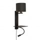 Aplice, corpuri de iluminat pentru pereti - Aplica cu raft, reader LED, mufa USB si abajur textil negru Florence