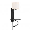 Aplica cu raft, reader LED, mufa USB si abajur textil alb Florence