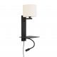 Aplice, corpuri de iluminat pentru pereti - Aplica cu raft, reader LED, mufa USB si abajur textil alb Florence