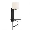 Aplica cu raft, reader LED, mufa USB si abajur textil alb Florence