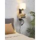 Aplice, corpuri de iluminat pentru pereti - Aplica cu raft, reader LED, mufa USB si abajur textil alb Florence