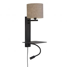 Aplice, corpuri de iluminat pentru pereti - Aplica cu raft, reader LED, mufa USB si abajur textil in inchis Florence
