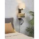 Aplice, corpuri de iluminat pentru pereti - Aplica cu raft, reader LED, mufa USB si abajur textil in deschis Florence