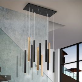 Pendule, Lustre suspendate - Lustra dimabila cu telecomanda, 11 pendule LED design modern Varas negru/auriu