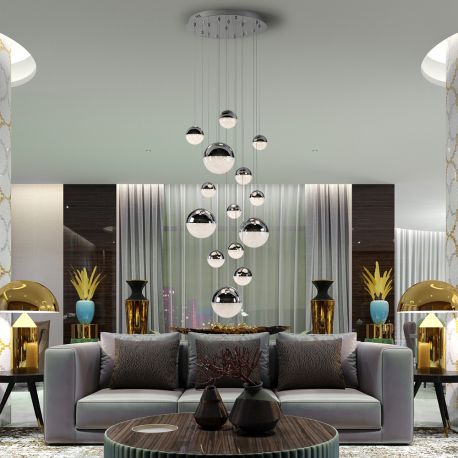 Corpuri de iluminat Lustre pentru casa scarii - Lustra XXL LED dimabila cu telecomanda design modern Sphere 14L crom