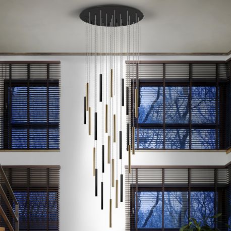 Corpuri de iluminat Lustre pentru casa scarii - Lustra dimabila XL cu 25 pendule LED design modern Varas auriu/negru