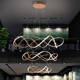 Corpuri de iluminat Lustre pentru casa scarii - Lustra LED XXL pentru casa scarii design lux 110cm Molly auriu roze
