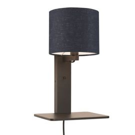 Aplice, corpuri de iluminat pentru pereti - Aplica cu raft din bambus si abajur din tesatura in, Andes negru/ albastru