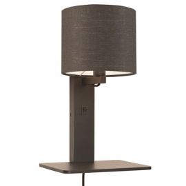 Aplice, corpuri de iluminat pentru pereti - Aplica cu raft din bambus si abajur din tesatura in, Andes negru/ gri inchis