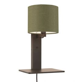 Aplice, corpuri de iluminat pentru pereti - Aplica cu raft din bambus si abajur din tesatura in, Andes negru/ verde