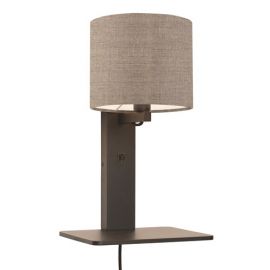 Aplice, corpuri de iluminat pentru pereti - Aplica cu raft din bambus si abajur din tesatura in, Andes negru/ in inchis