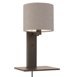 Aplice, corpuri de iluminat pentru pereti - Aplica cu raft din bambus si abajur din tesatura in, Andes negru/ gri deschis