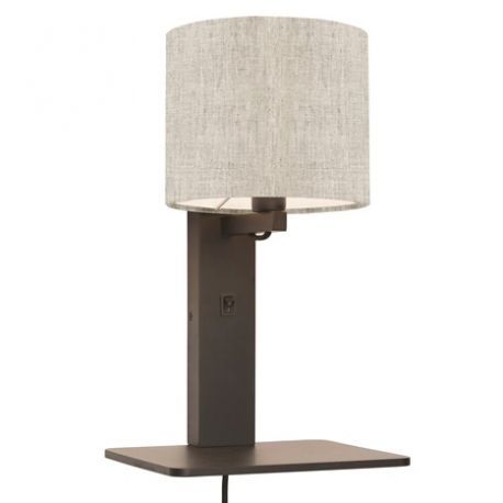 Aplice, corpuri de iluminat pentru pereti - Aplica cu raft din bambus si abajur din tesatura in, Andes negru/ in deschis