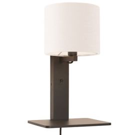 Aplice, corpuri de iluminat pentru pereti - Aplica cu raft din bambus si abajur din tesatura in, Andes negru/ alb