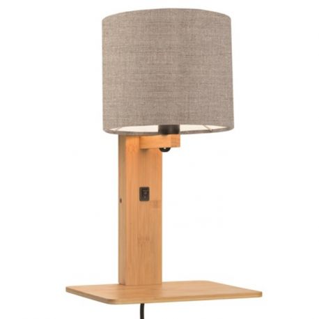 Aplice, corpuri de iluminat pentru pereti - Aplica cu raft din bambus si abajur din tesatura in, Andes natur/ in inchis