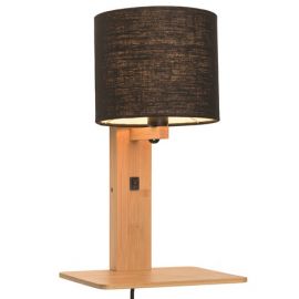 Aplice, corpuri de iluminat pentru pereti - Aplica cu raft din bambus si abajur din tesatura in, Andes natur/ negru