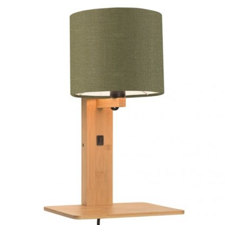 Aplice, corpuri de iluminat pentru pereti - Aplica cu raft din bambus si abajur din tesatura in, Andes natur/ verde