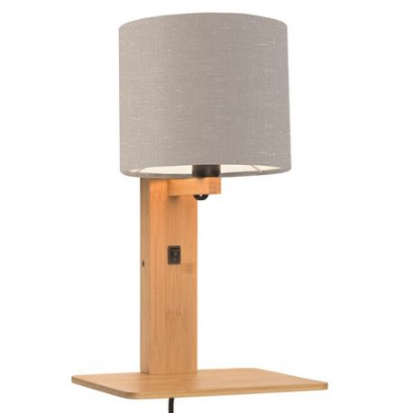 Aplice, corpuri de iluminat pentru pereti - Aplica cu raft din bambus si abajur din tesatura in, Andes natur/ gri deschis